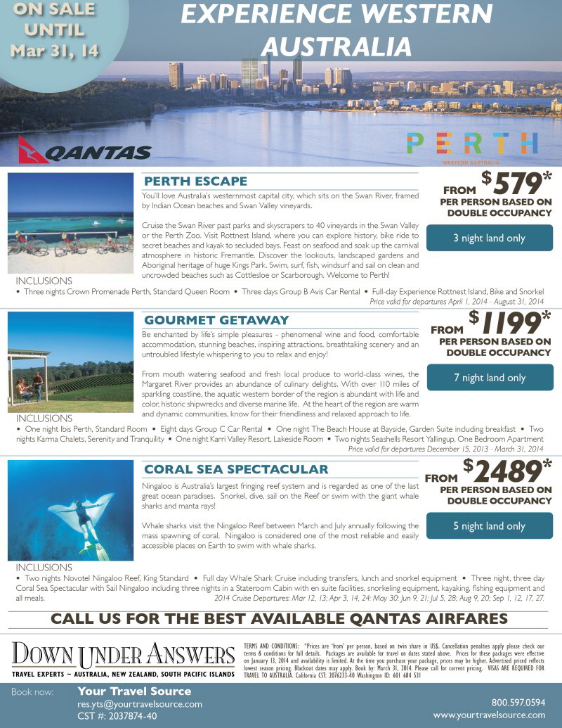 Western Australia 3 package flyer exMar 31 14-Your Travel Source800