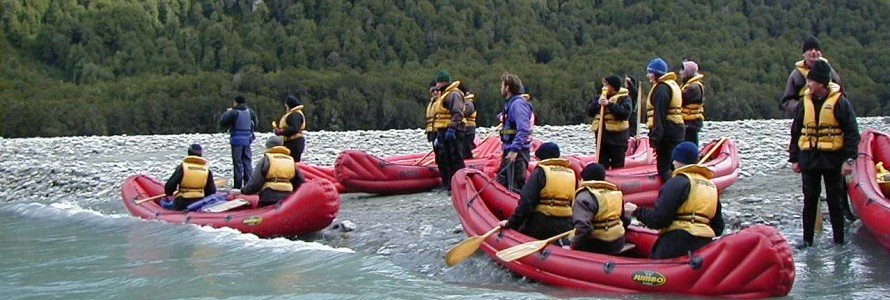 Kayaking on the Dart River, outside of Queenstown, South Island.