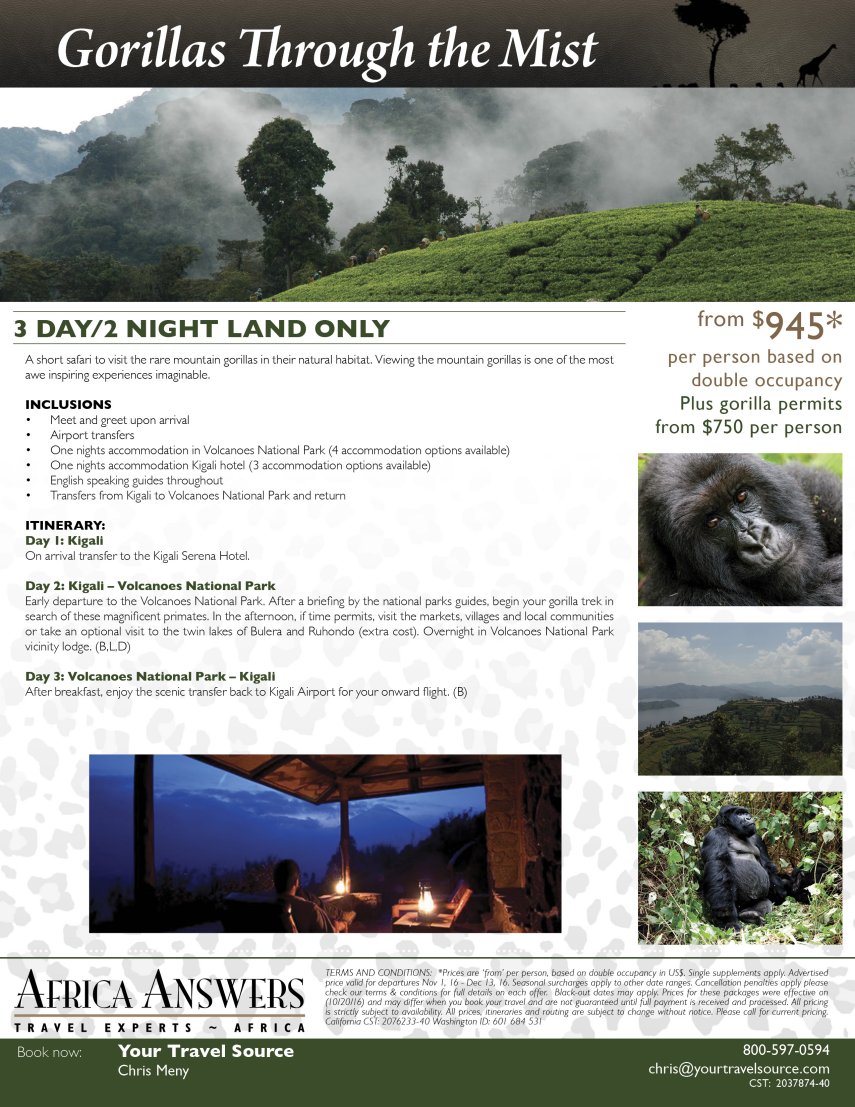 855Gorillas Through the Mist - Rwanda Flyer Oct 16-Your Travel Source